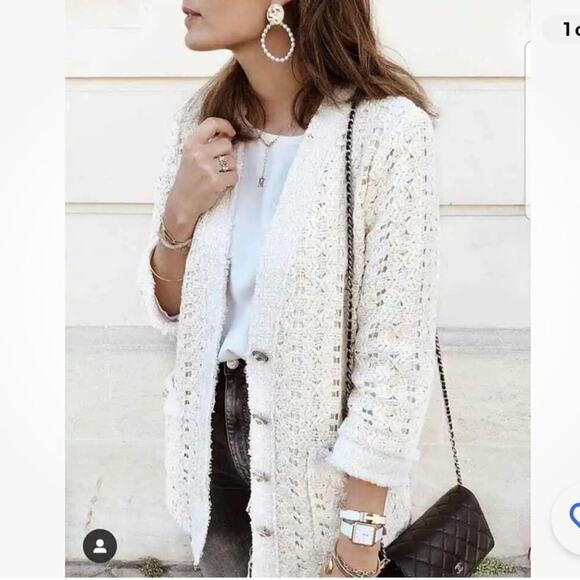 Zara TEXTURED WEAVE JACKET WITH JEWEL BUTTON Size Small - Picture 2 of 16